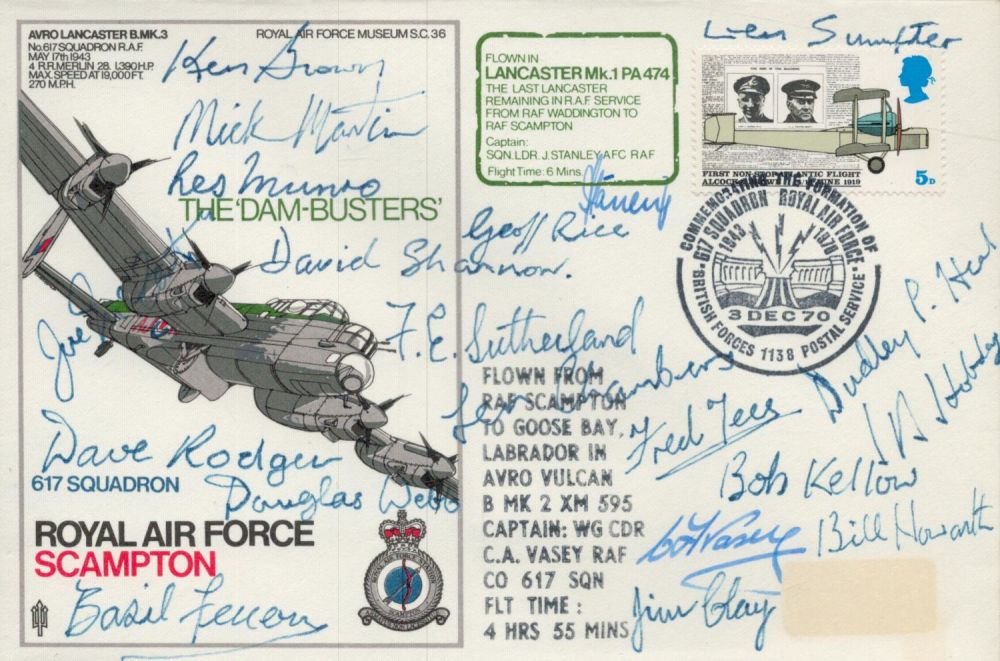 Lot 90: The DamBusters, a FDC signed by 18 of...