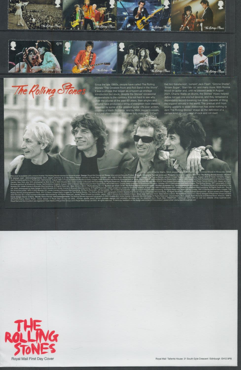 Lot 117: The Rolling Stones FDC and Stamps. The Rolling...