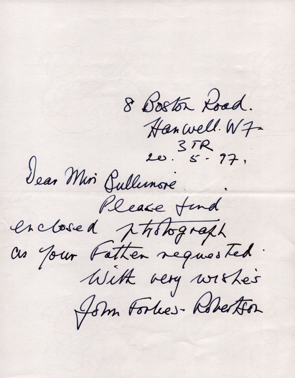 Lot 196: John Forbes-Robertson ALS dated 20.05.1997. Good Condition. All...