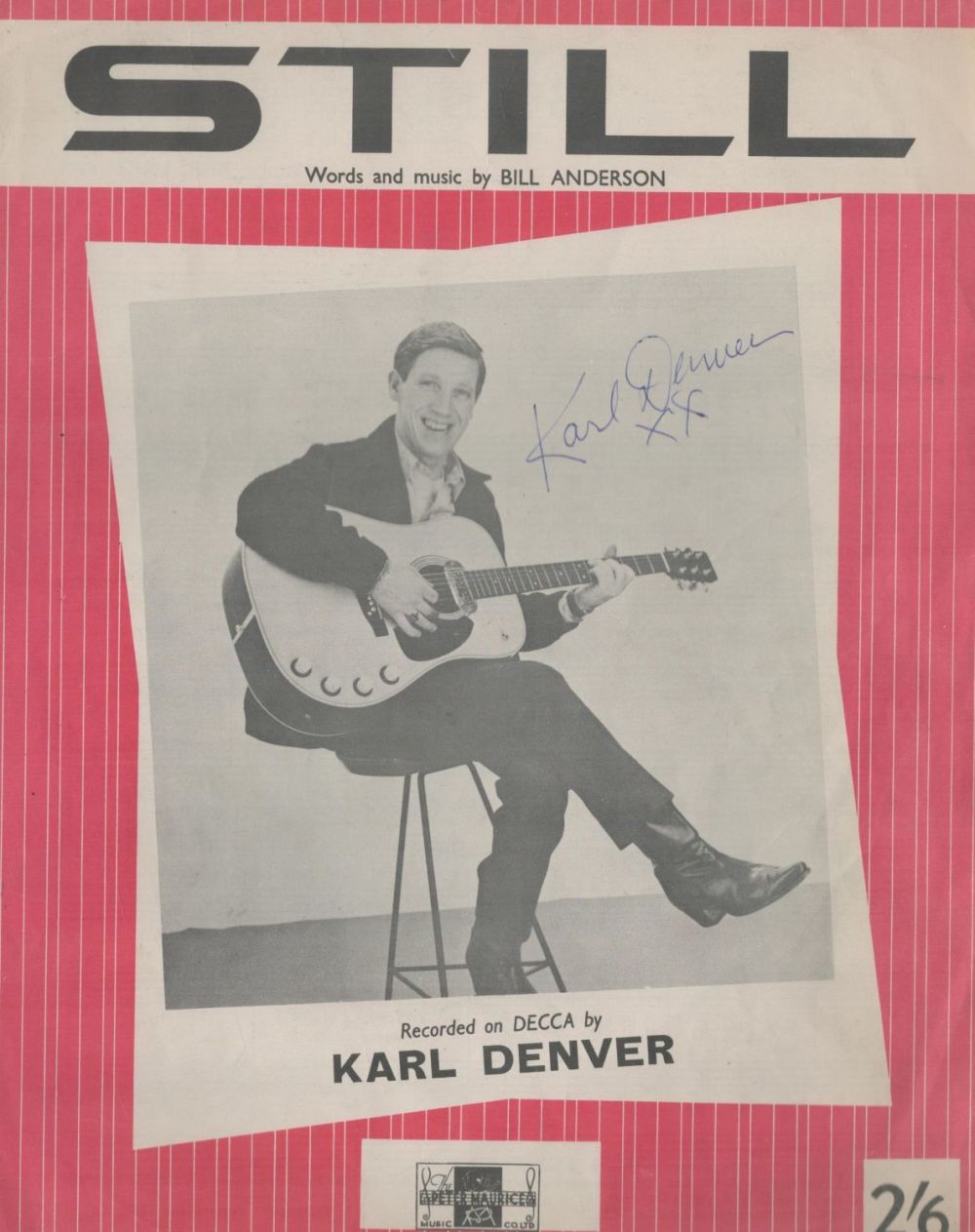Lot 273: KARL DENVER signed vintage 'Still' Sheet Music
