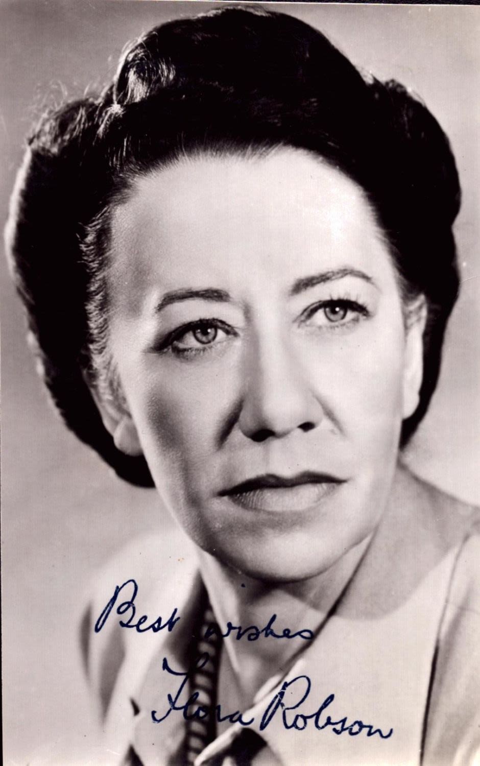 Lot 328: Flora Robson signed 5.5x3.5 inch approx vintage black...