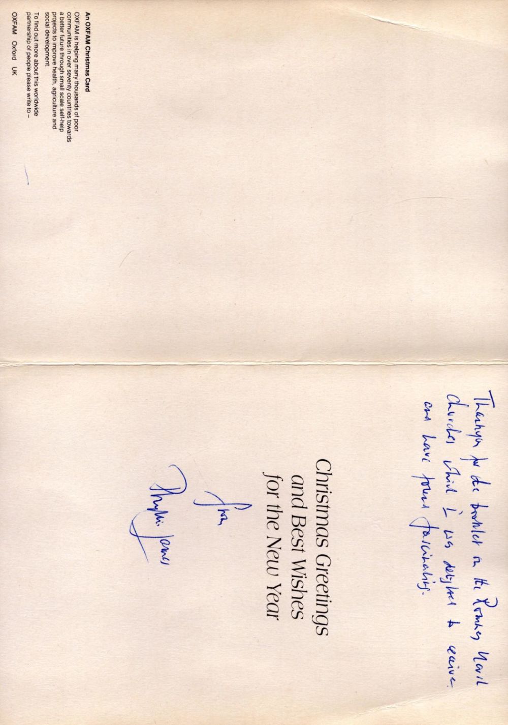 Lot 344: Phyllis Dorothy James signed Christmas card. Good Condition....