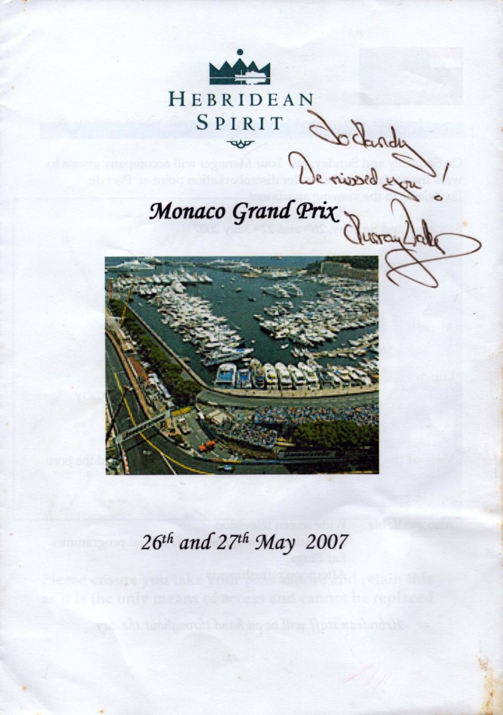 Lot 366: Murray Walker signed Hebridean Spirit Monaco Grand Prix...