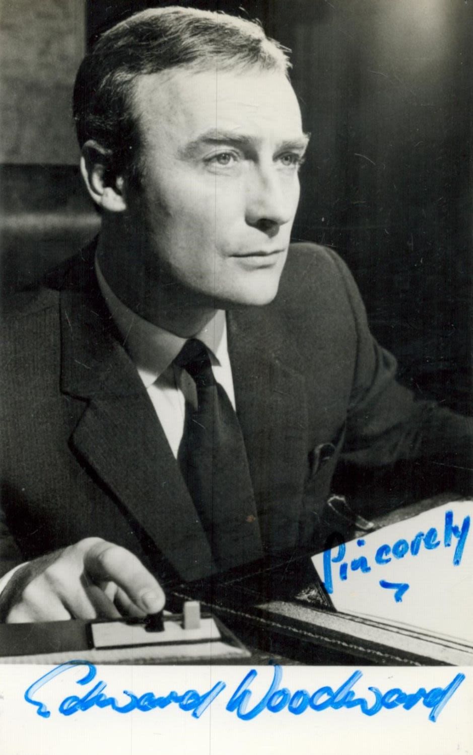 Lot 512: Edward Wooward, OBE signed black & white photo...