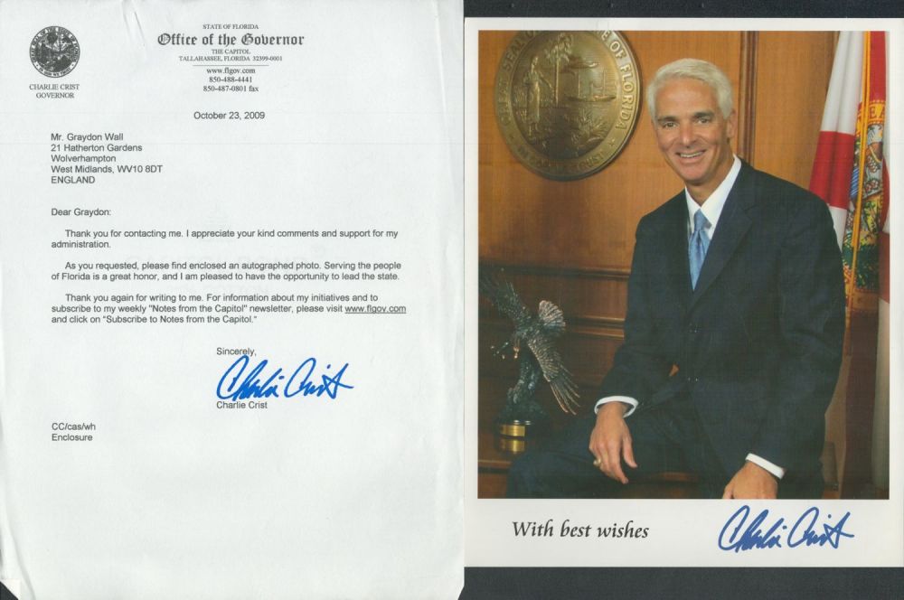 Lot 621: Charlie Crist Jr. signed colour photo 10x8 Inch...