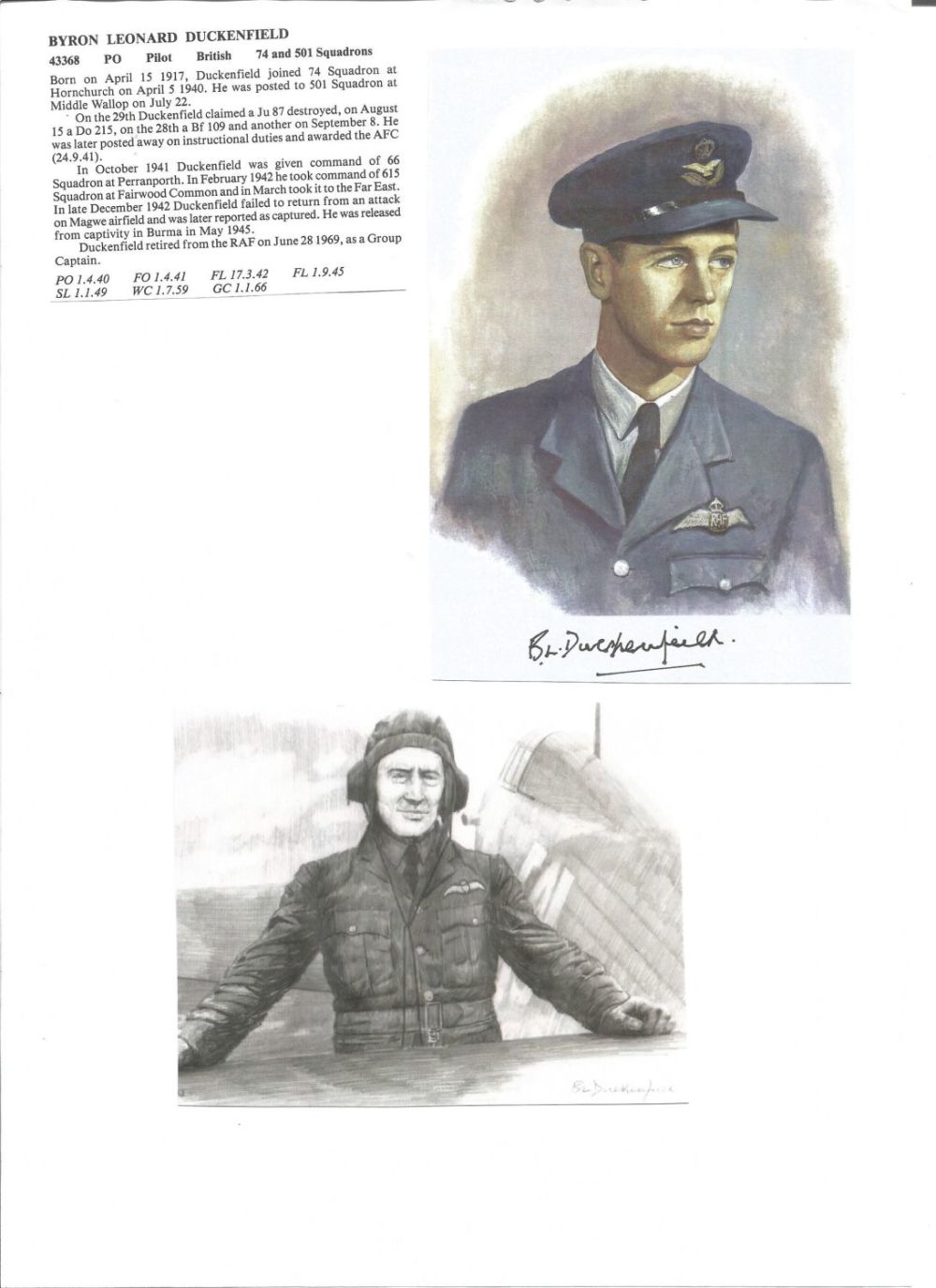 Lot 654: WW2 BOB fighter pilot Byron Duckenfield signed photo...