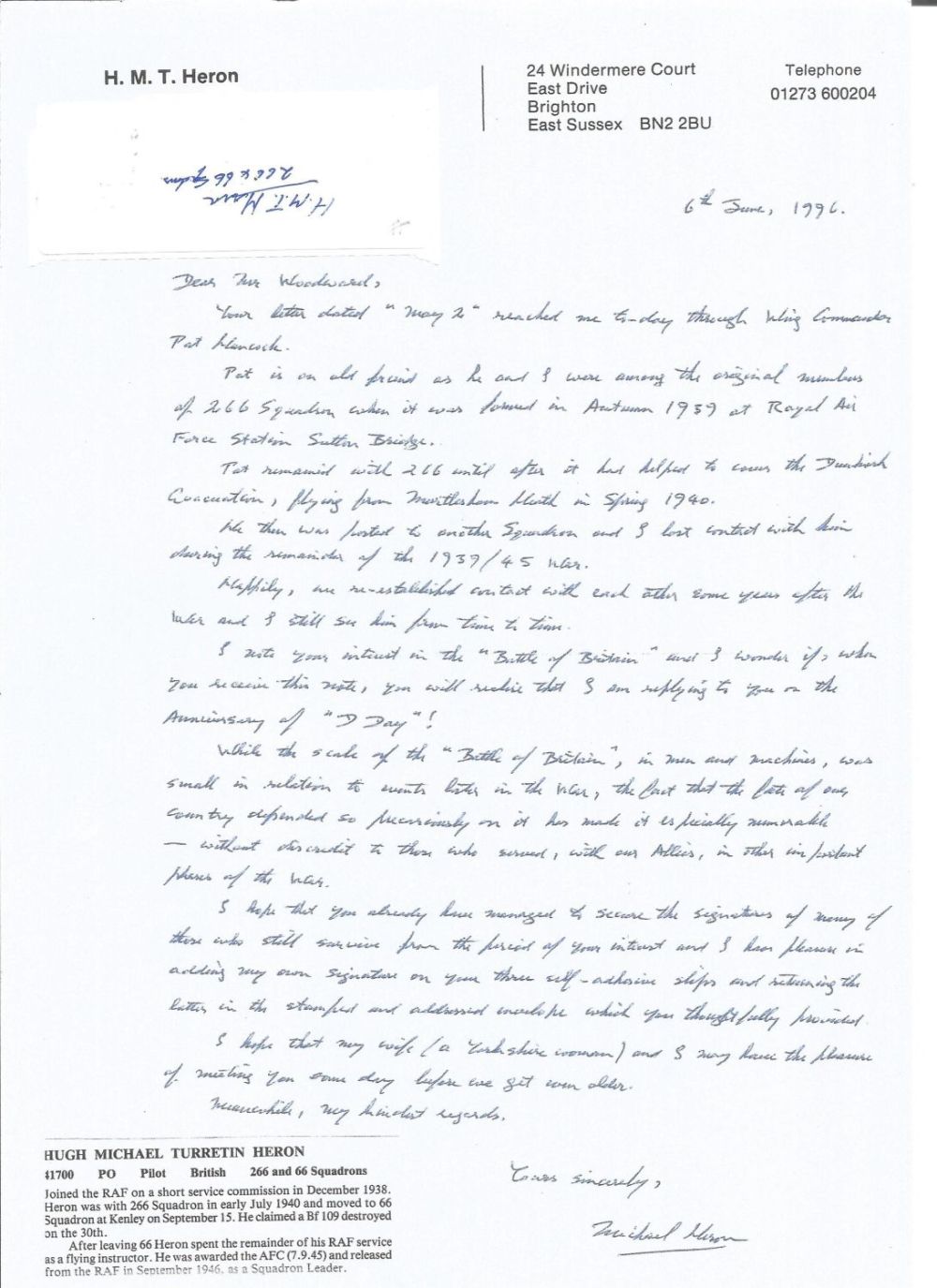 Lot 657: WW2 BOB fighter pilot Hugh Heron 266 sqn...