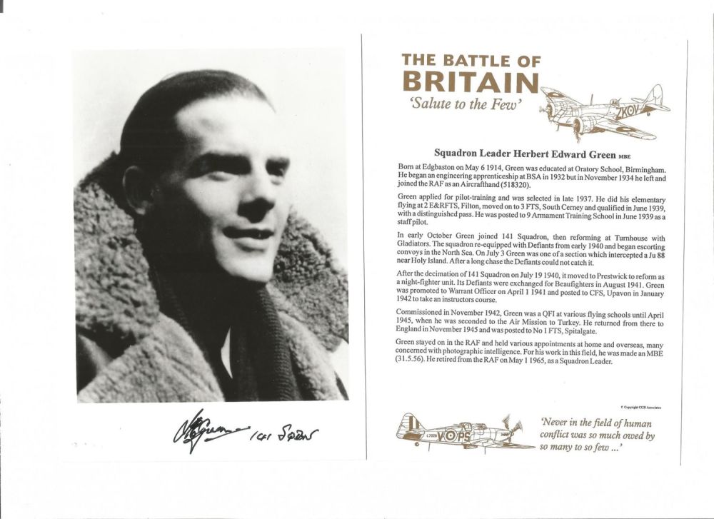 Lot 659: WW2 BOB fighter pilot Herbert Green 141 sqn...
