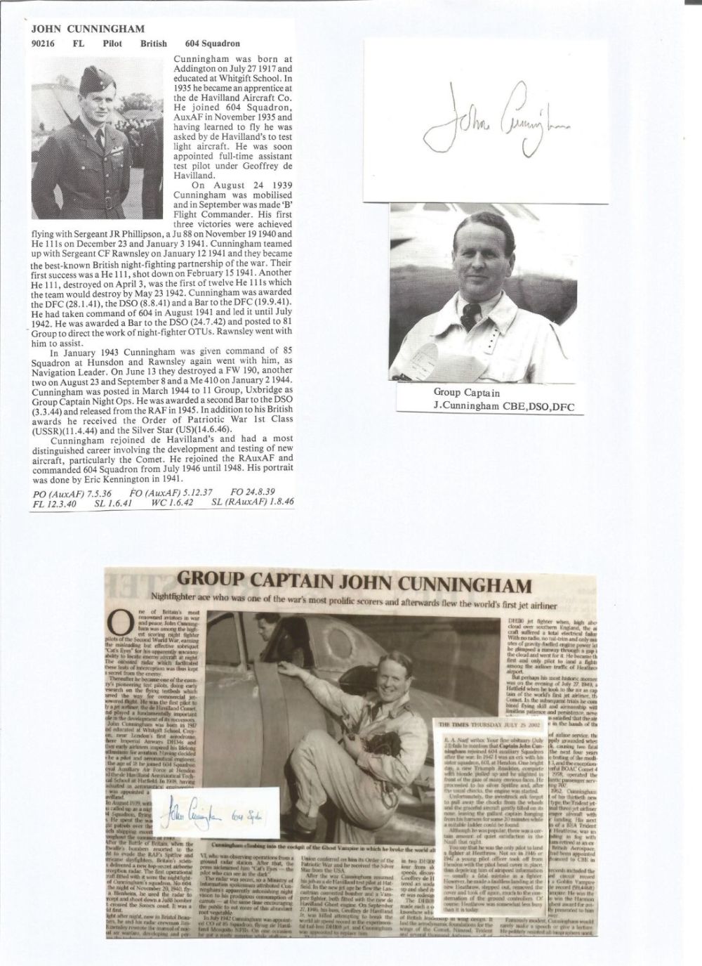Lot 663: WW2 BOB fighter pilot John Cunningham 604 sqn...