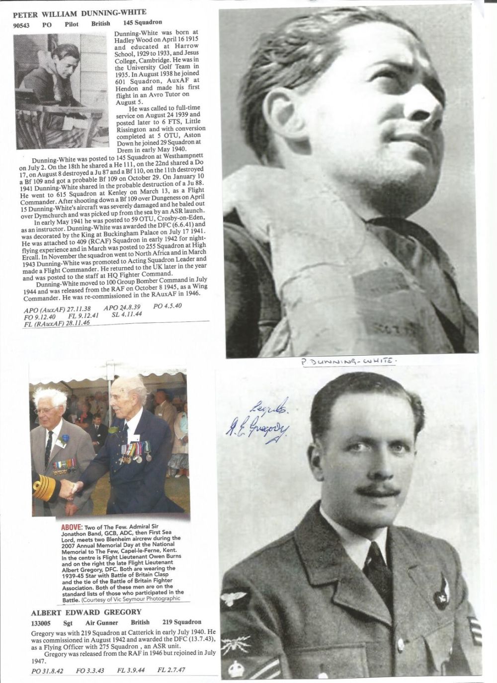 Lot 674: WW2 BOB fighter pilot Albert Gregory 219 sqn...