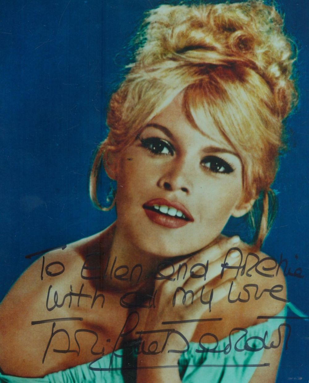 Lot 75: Brigitte Bardot signed 10x8 inch colour photo dedicated....