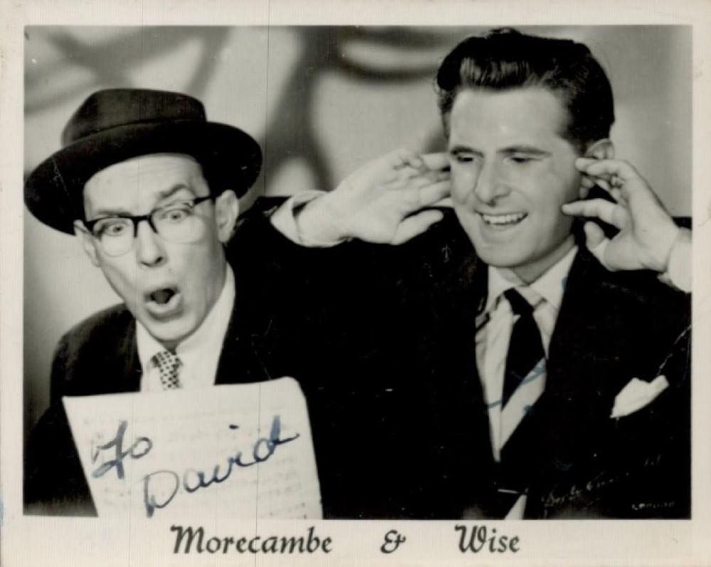 Lot 85: Morecambe and Wise signed 3x2inch black and white...
