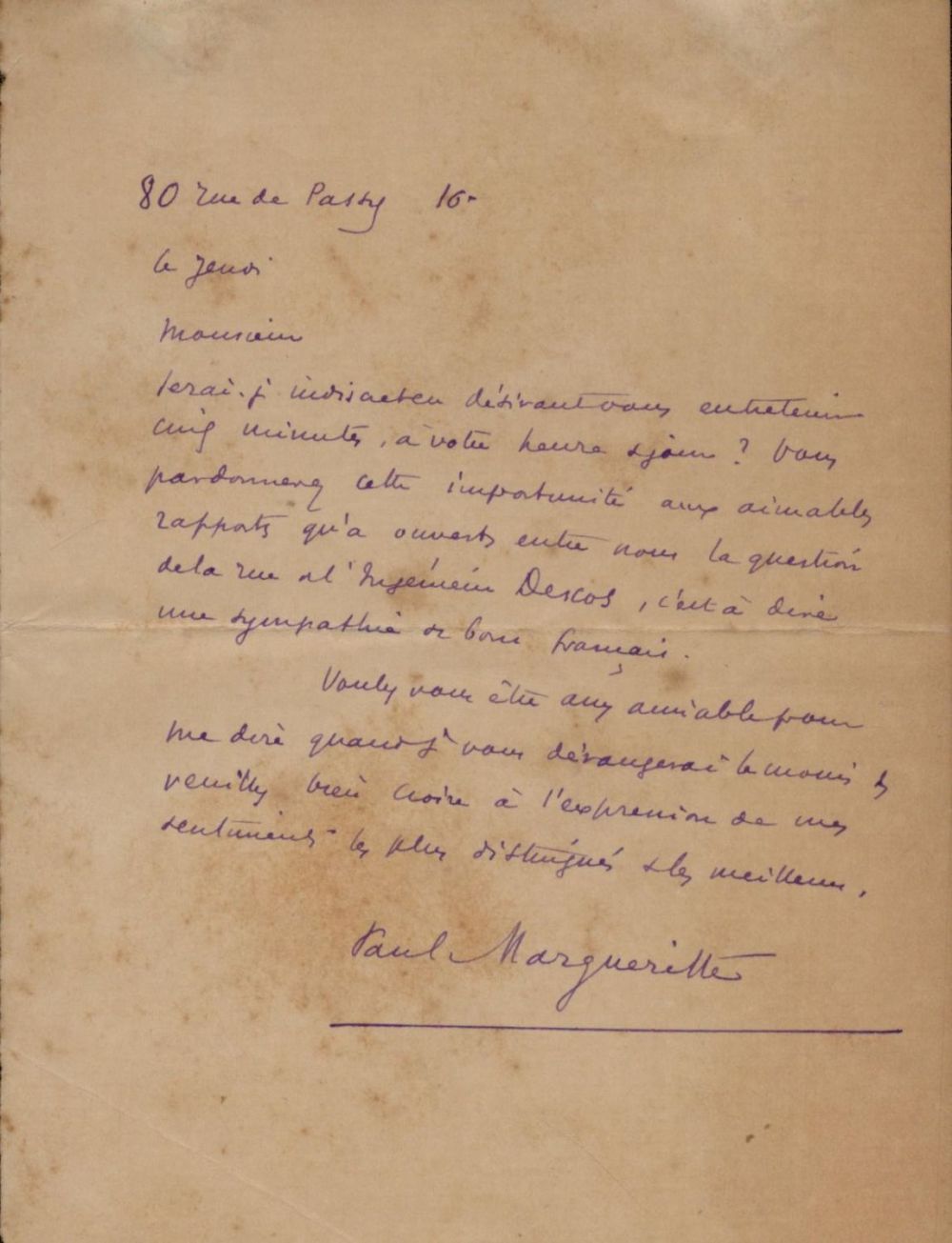 Lot 203: Paul Margueritte signed vintage handwritten letter. Paul Margueritte...