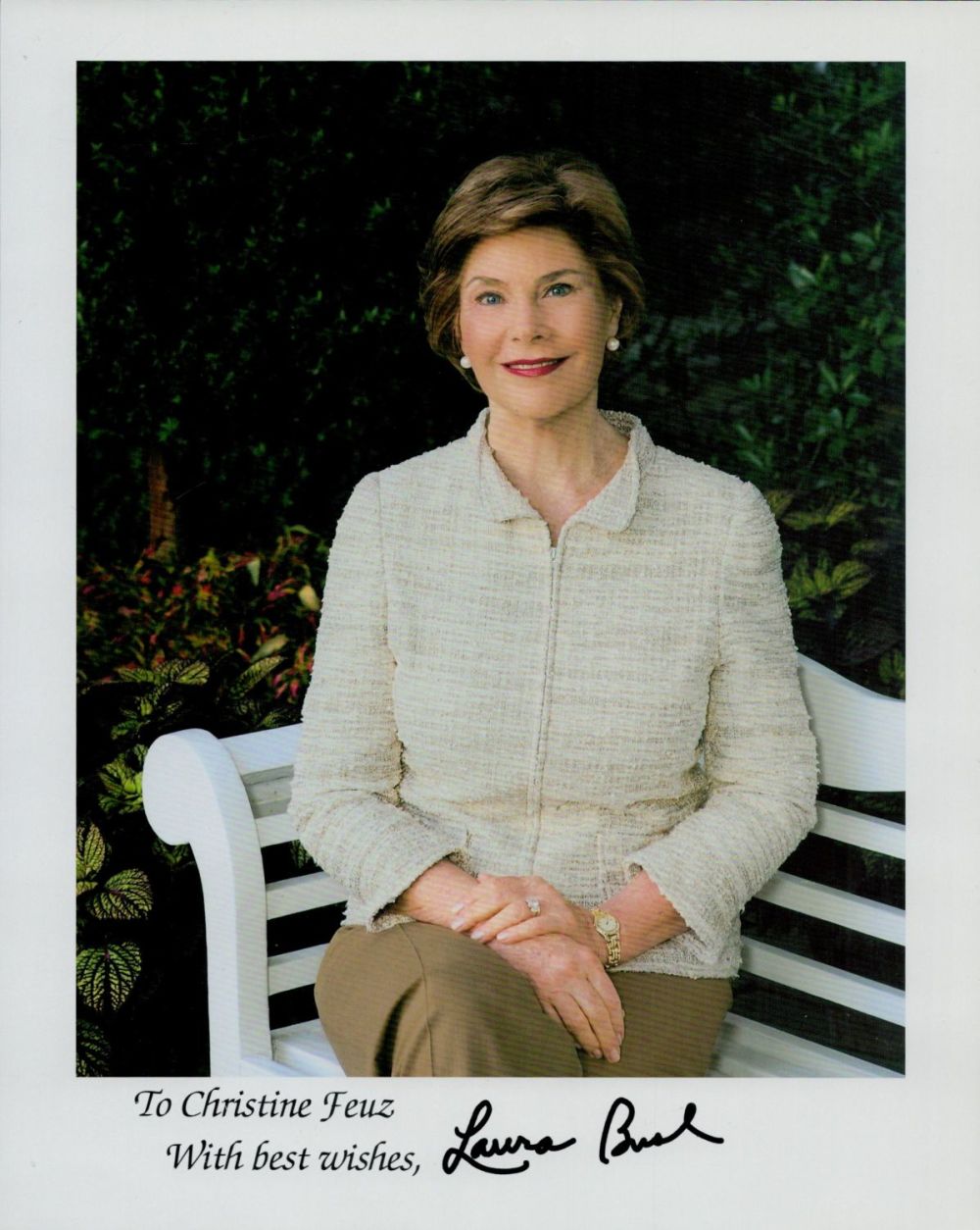 Lot 228: Laura Bush signed 10x8 inch colour photo. Laura...