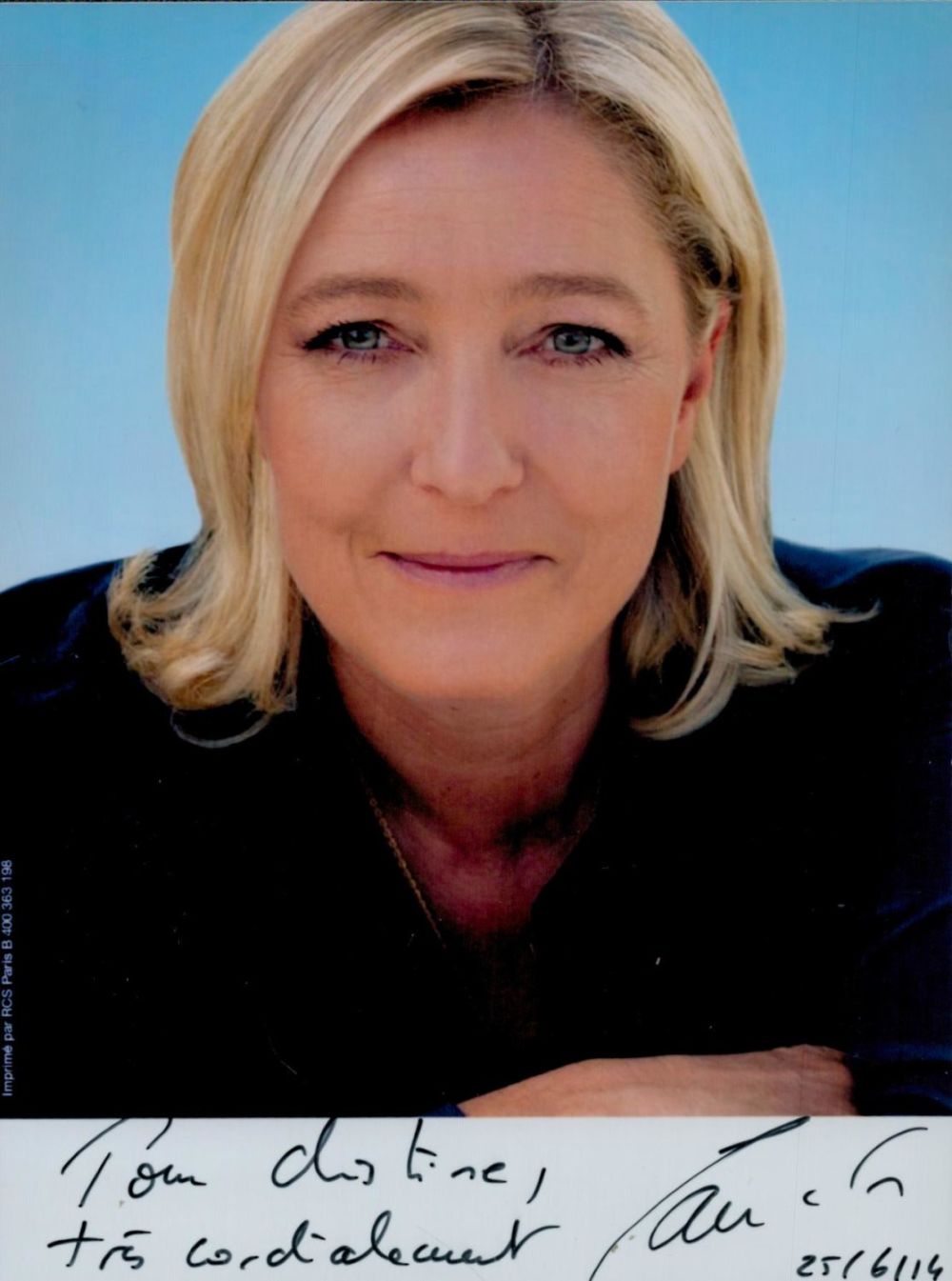 Lot 231: Marine Le Pen signed 7x5 inch colour photo....
