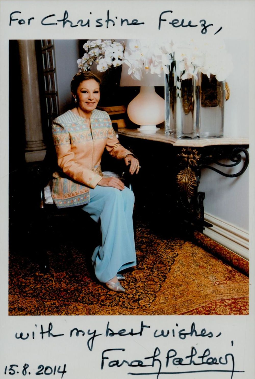 Lot 235: Farah Pahlavi signed 6x4 inch colour photo dedicated....