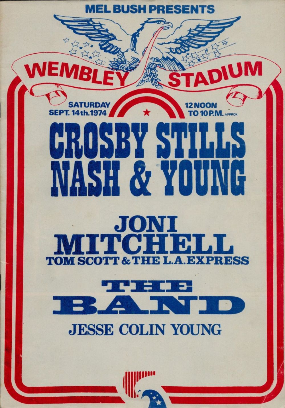 Lot 396: Joni Mitchell Wembley Stadium programme. UNSIGNED. Good Condition....