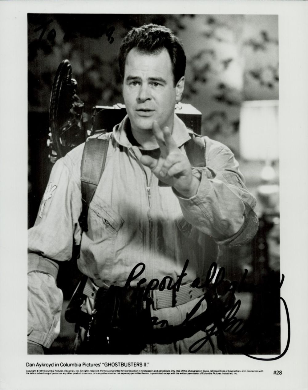 Lot 420: Dan Aykroyd signed 10x8" black and white photo...