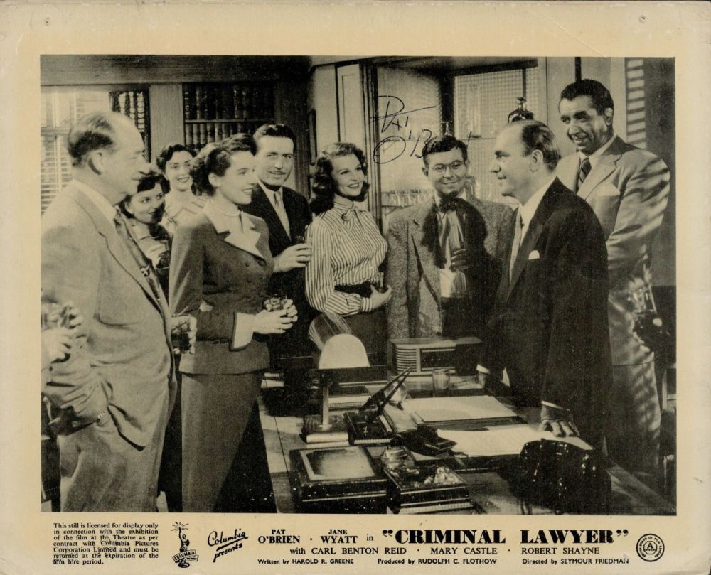 Lot 425: Pat O'Brien signed 10x8" black and white phot...
