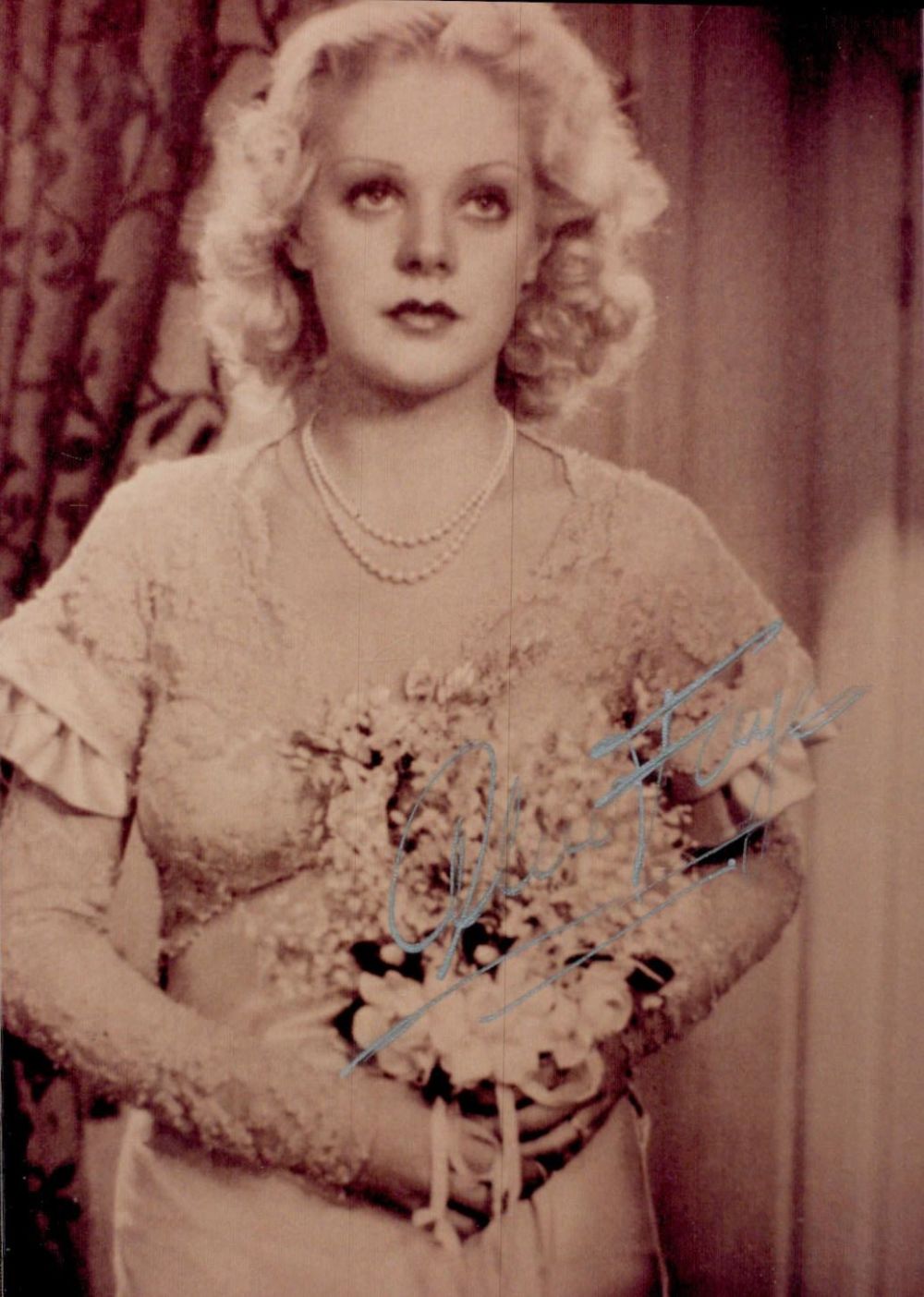 Lot 471: Alice Faye signed Sepia Colour Photo 5x3.5 Inch....
