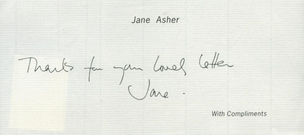 Lot 500: Jane Asher signed With Compliments slip 8.25x4 Inch....