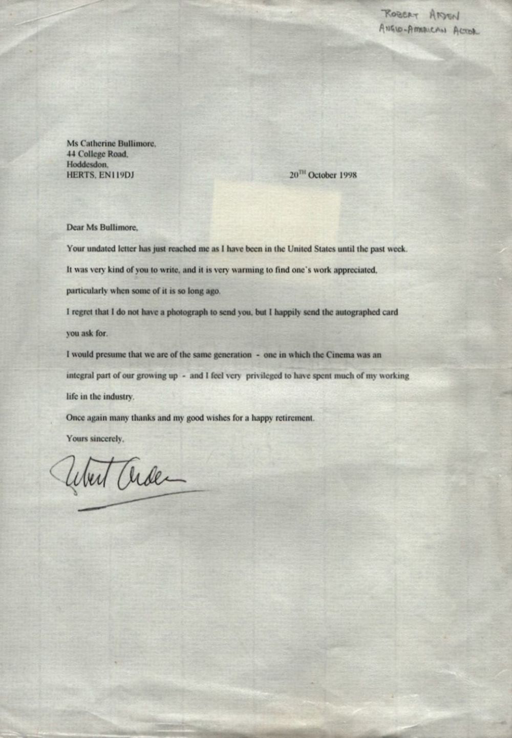 Lot 465: Robert Anden TLS dated 20/10/1998. Good Condition. All...