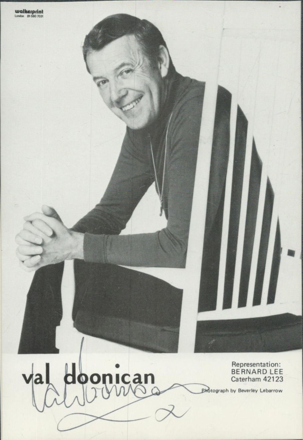 Lot 105: Val Doonican signed Promo. Black and White Photo...