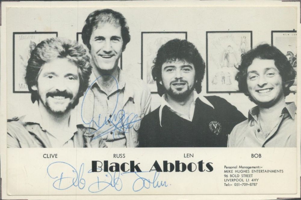 Lot 108: Black Abbotts signed10x8inch black and white photo. Good...