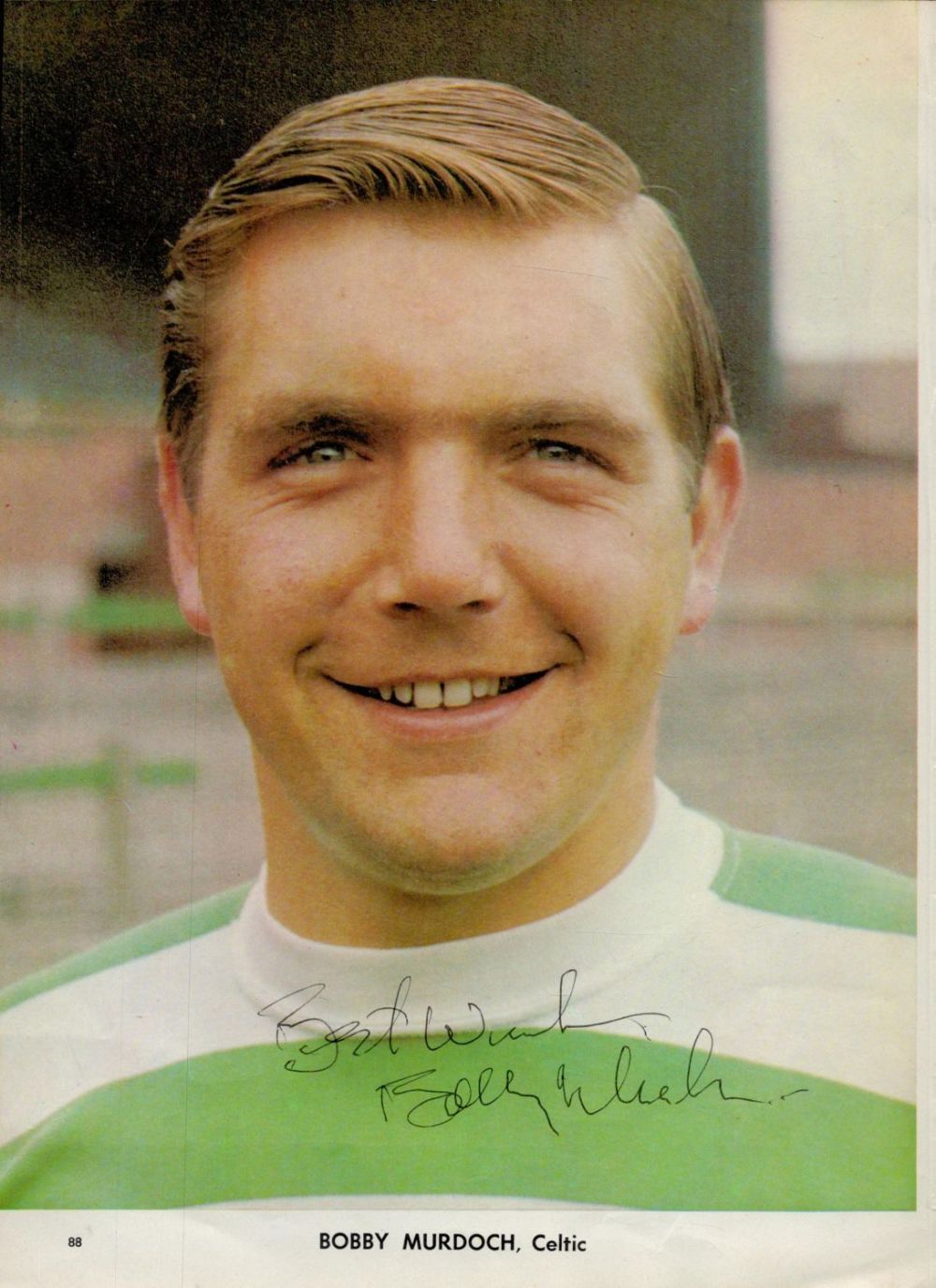Lot 218: Bobby Murdoch signed colour newspaper page 11x8 inch...