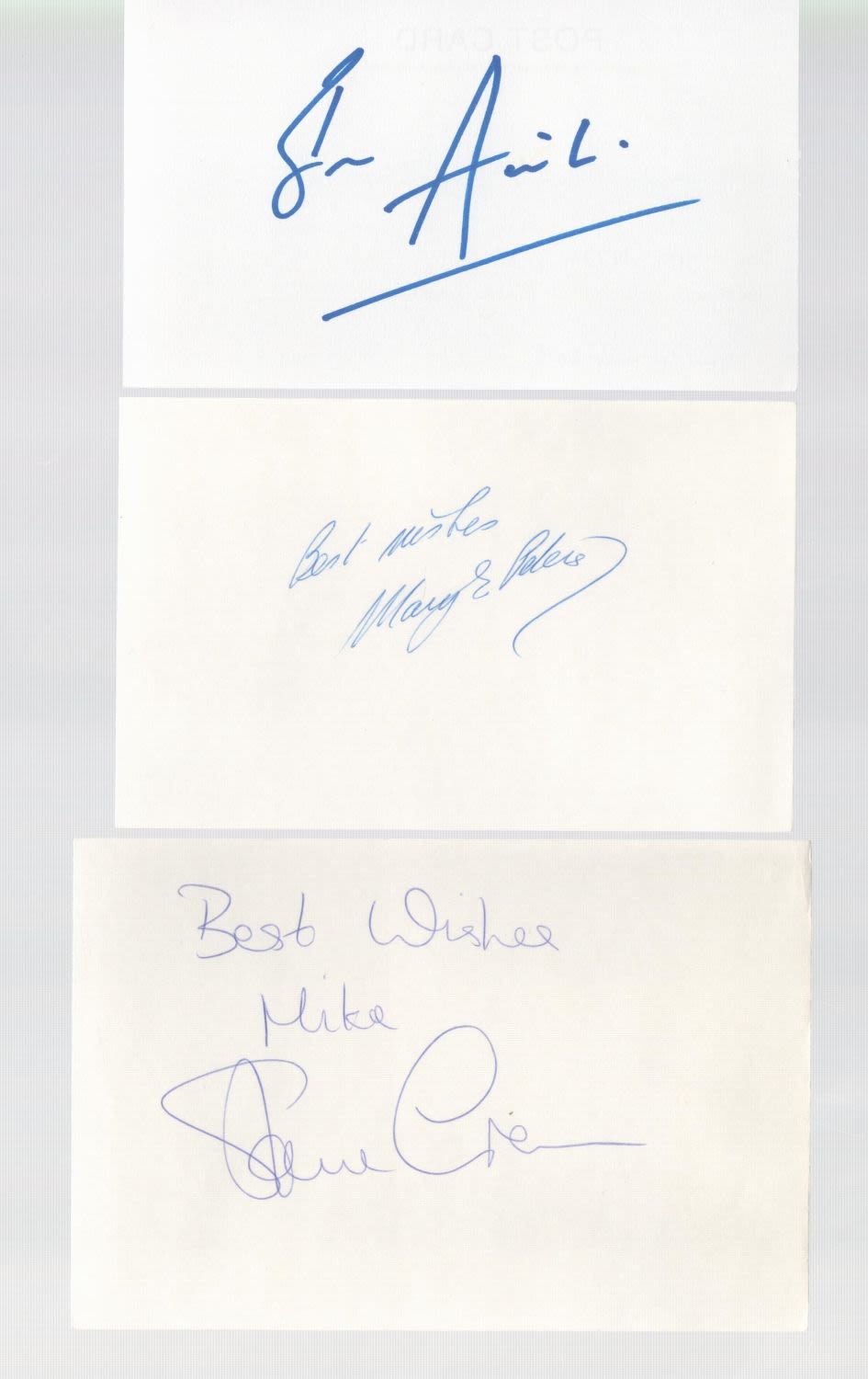 Lot 385: Sport signed collection of three white cards, autographed...