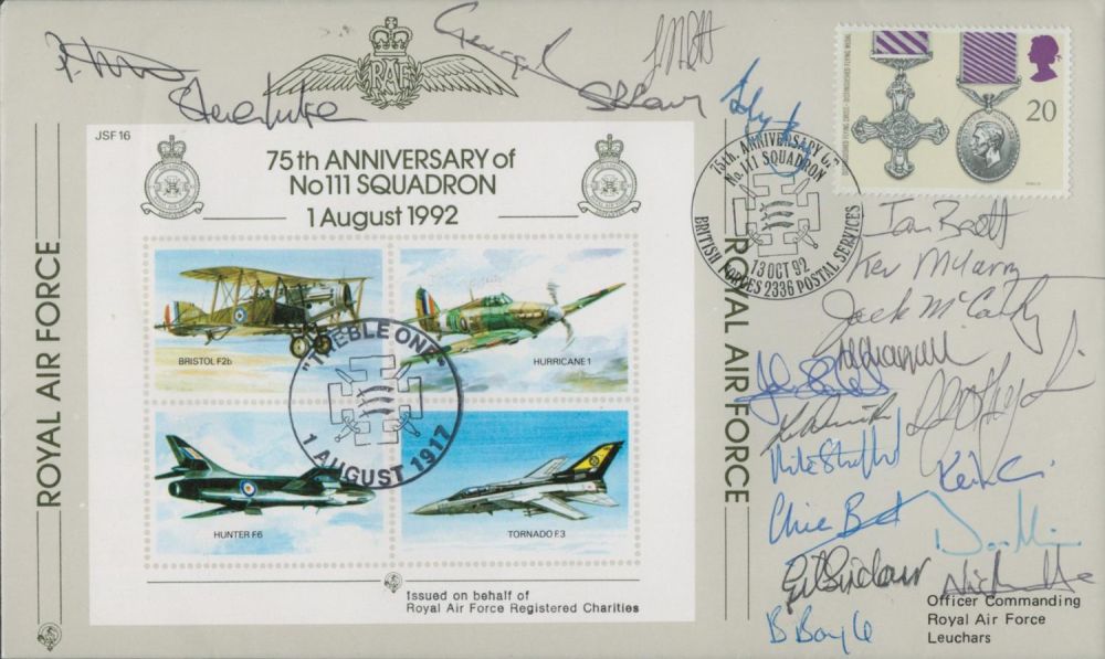 Lot 481: Twenty 111 sqn pilots signed rare 1992 75th...