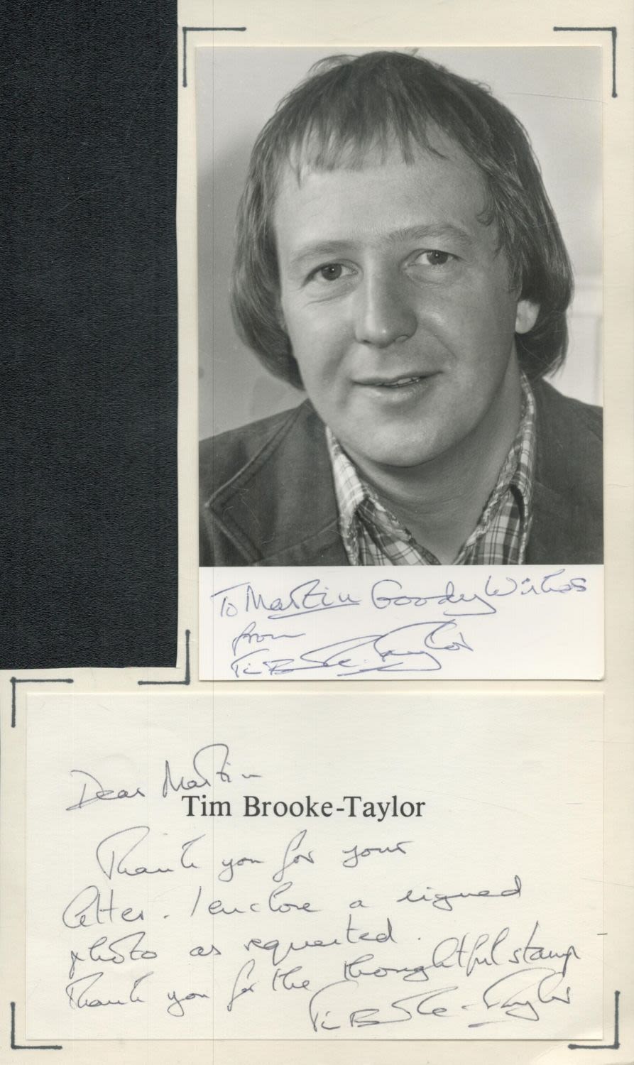 Lot 518: Tim Brooke-Taylor signed 6x4 black and white photo...