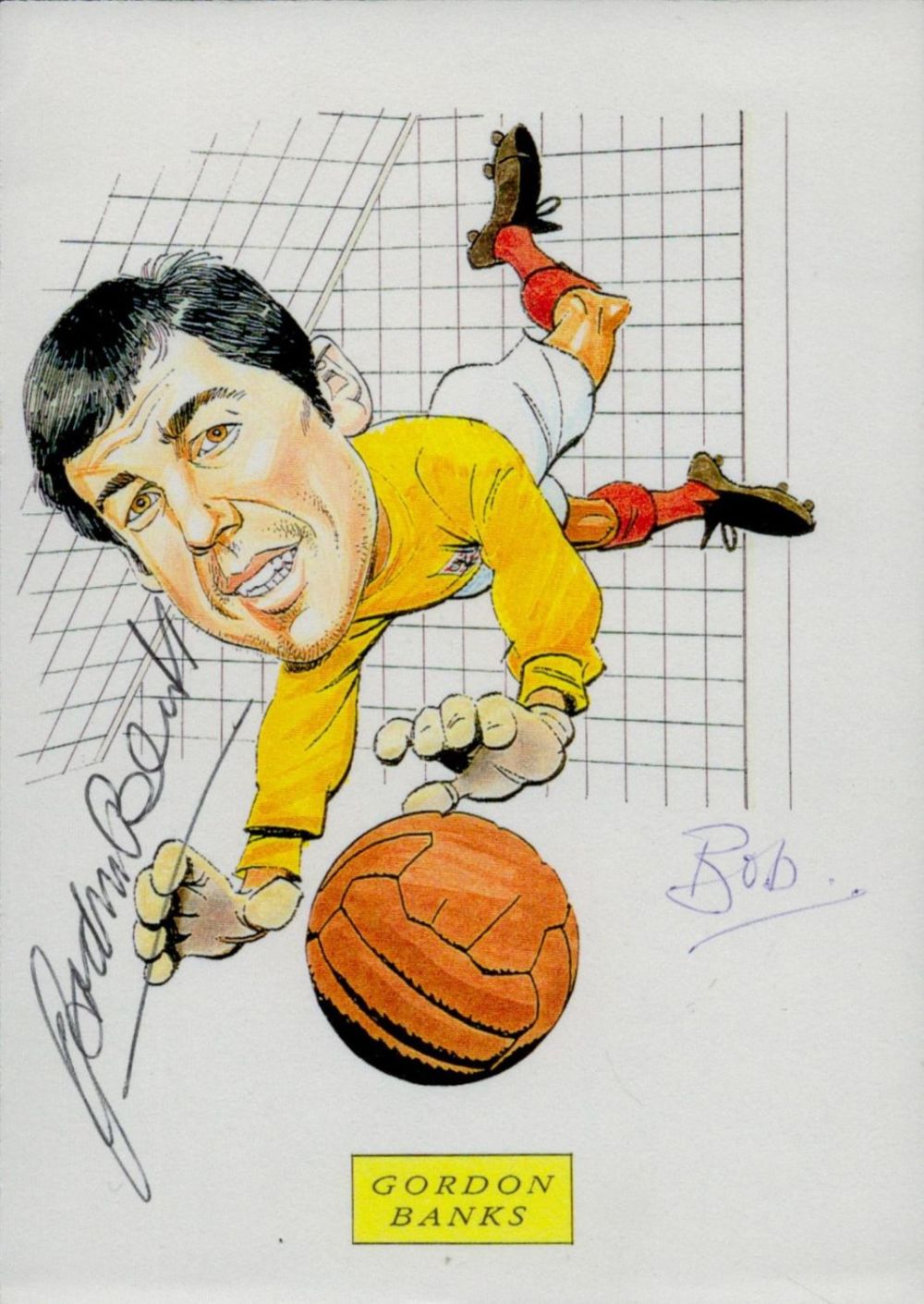 Lot 551: Gordon Banks signed Colour Caricature Card 5.25x3.75 Inch....