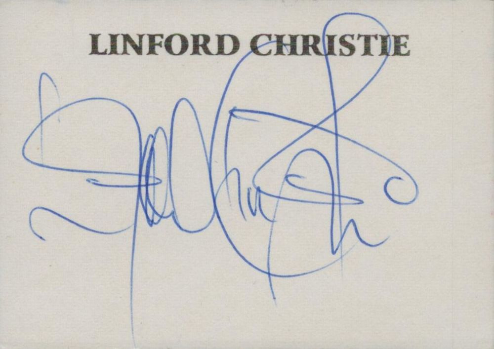 Lot 560: Linford Christie, OBE signed Autograph card 3.5x2.5 Inch....