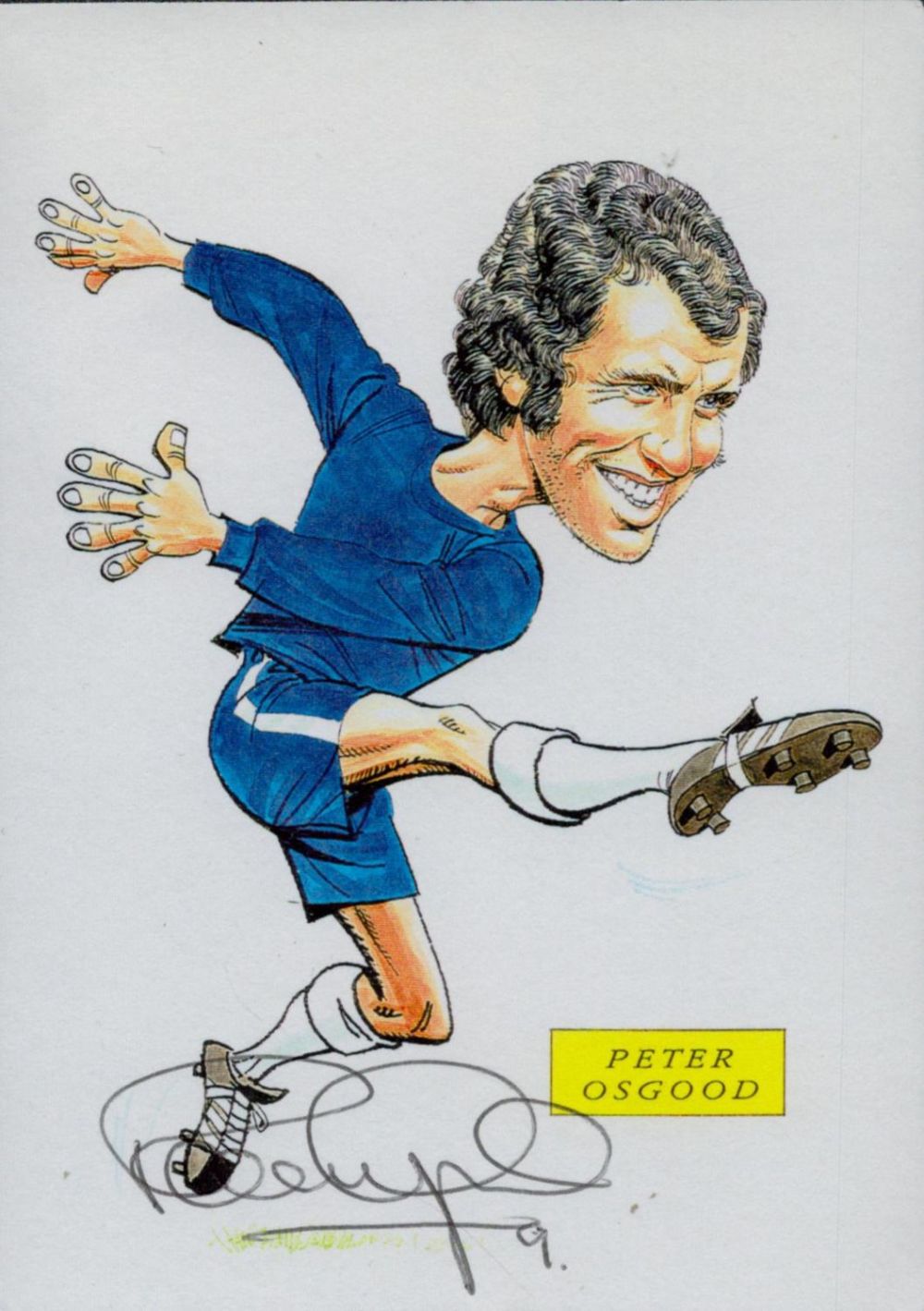 Lot 567: Peter Osgood signed Colour Caricature Card 5.25x3.75 Inch....