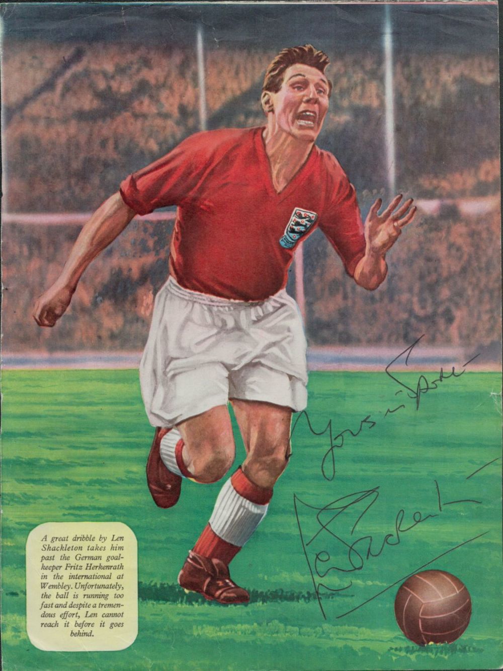 Lot 570: Len Shackleton signed Caricature Colour Magazine cut Approx....