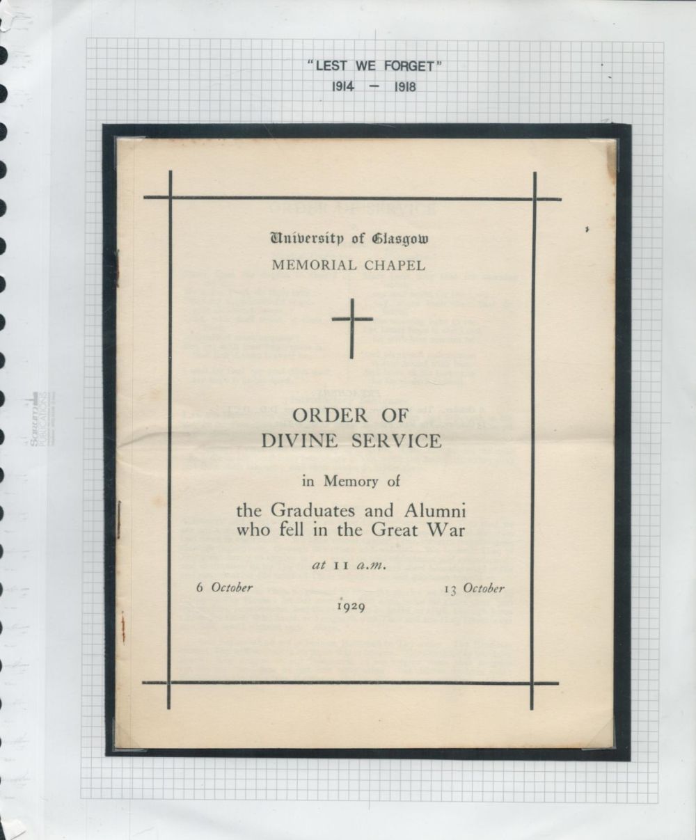 Lot 591: 1929 Great War Order of service in Memory...