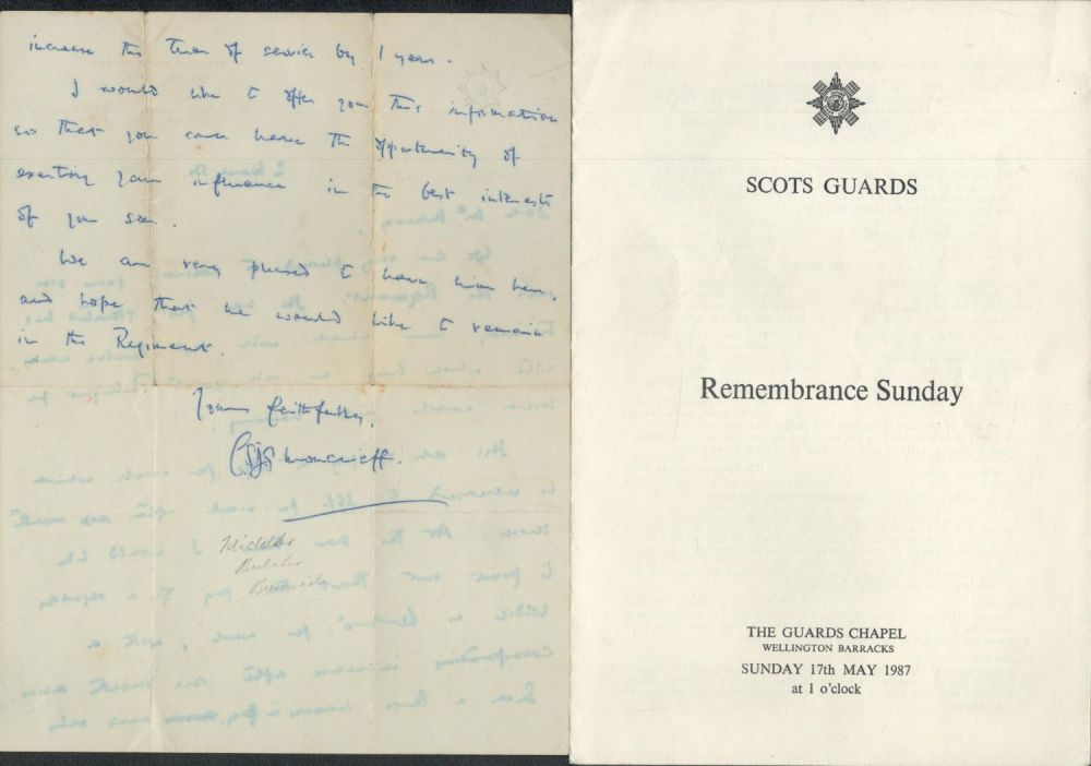Lot 597: Scots Guards 1954 Letter to collector from Capt...