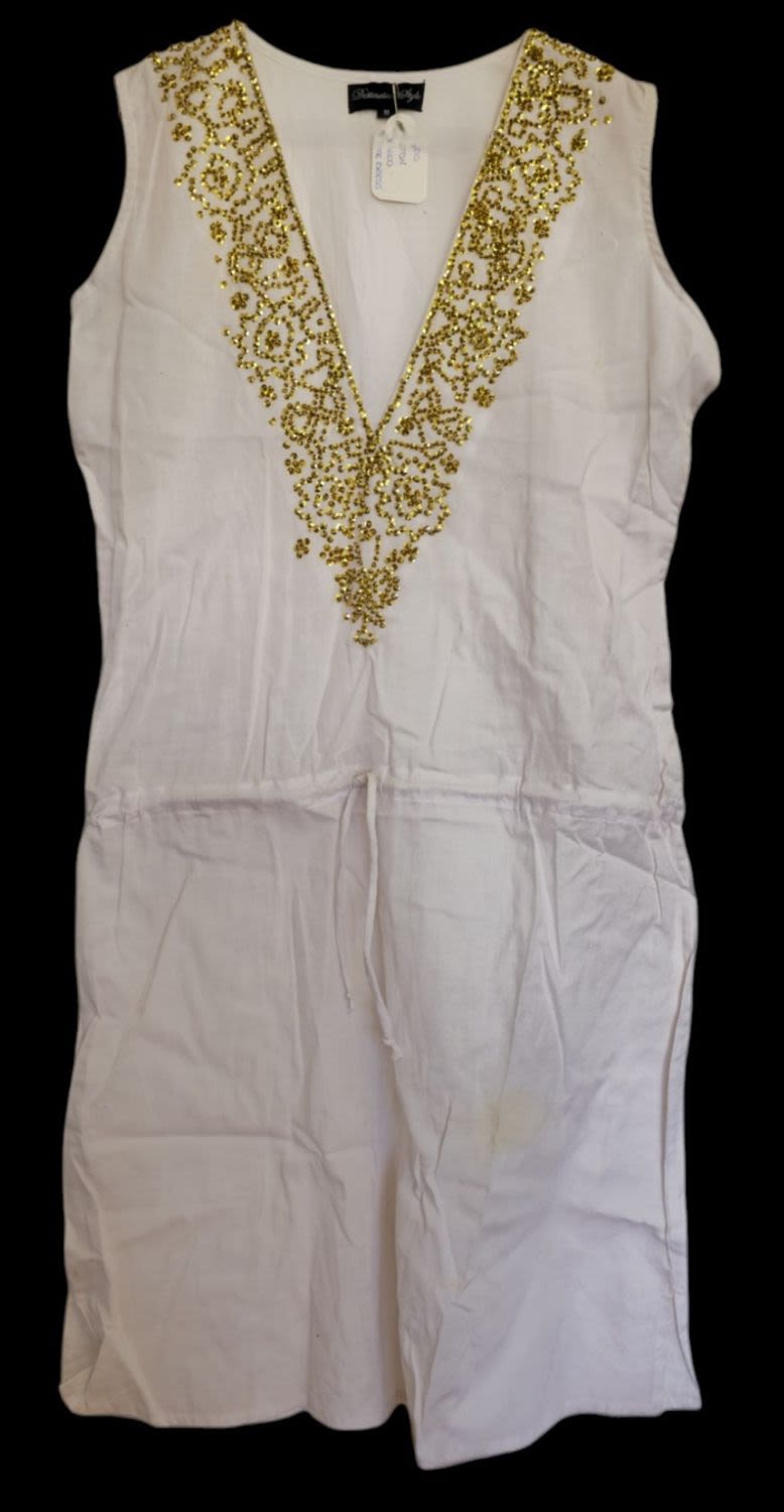 Lot 674: Paris Hilton owned White tunic dress with gold...