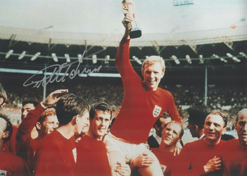 Lot 680: Geoff Hurst signed 18 inch by 12 inch...
