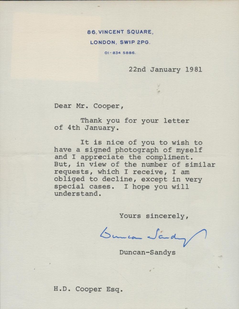 Lot 704: Lord Edwin Duncan-Sandys Minister In Harold Macmillan's Govt...