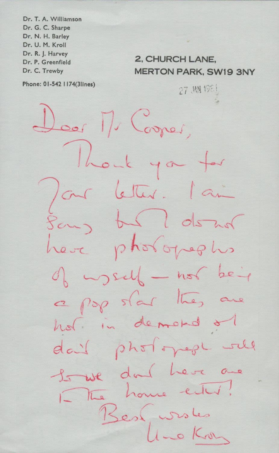 Lot 705: Dr Una M Kroll British Nun, Missionary Doctor...