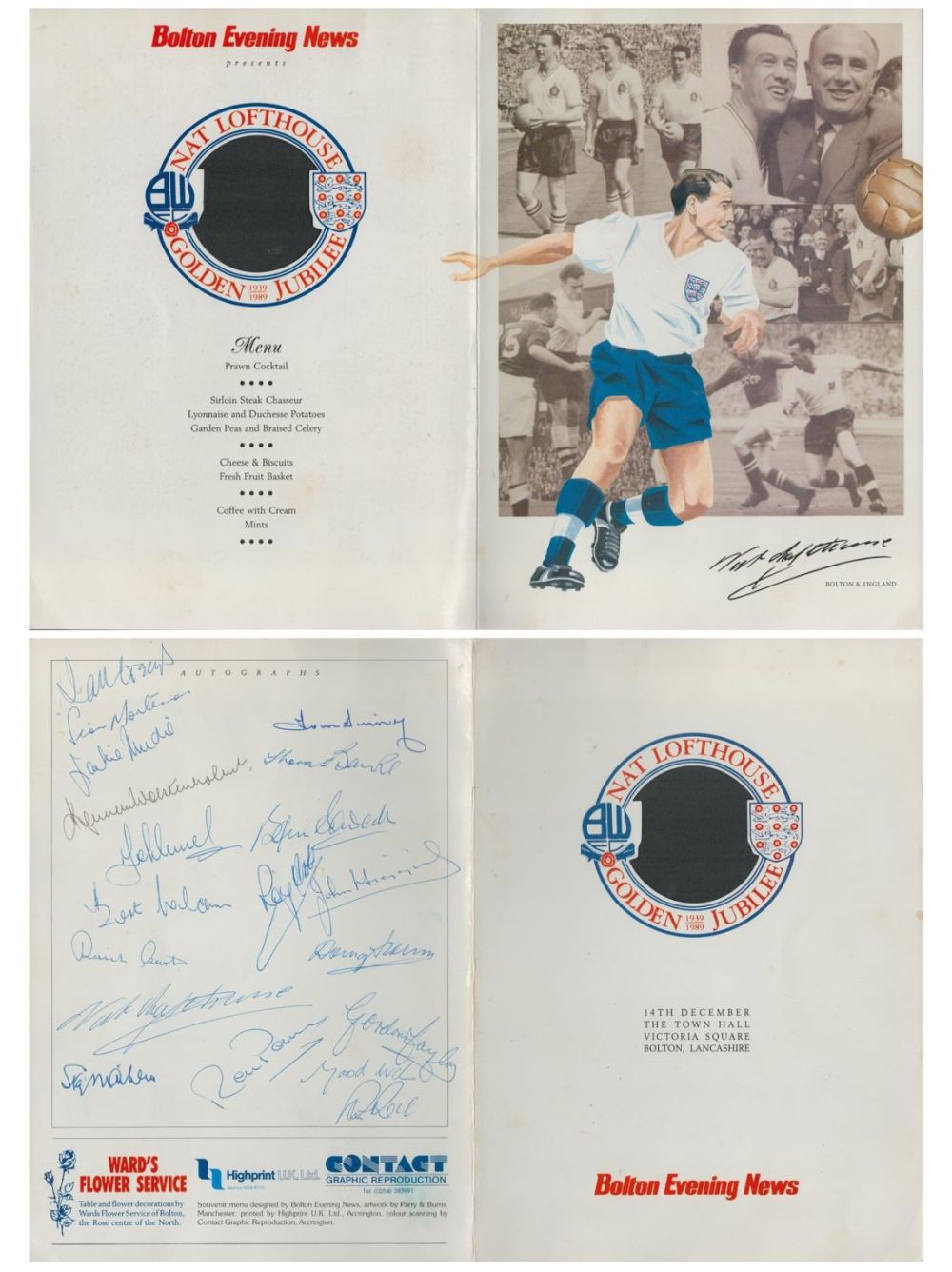 Lot 725: Multi signed Englnd legends dinner menu. Amongst signatures...