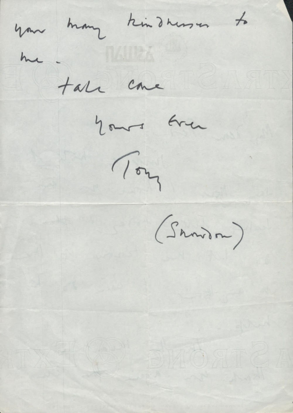 Lot 96: Lord Snowdon ALS to Director Ted Sturgis on...