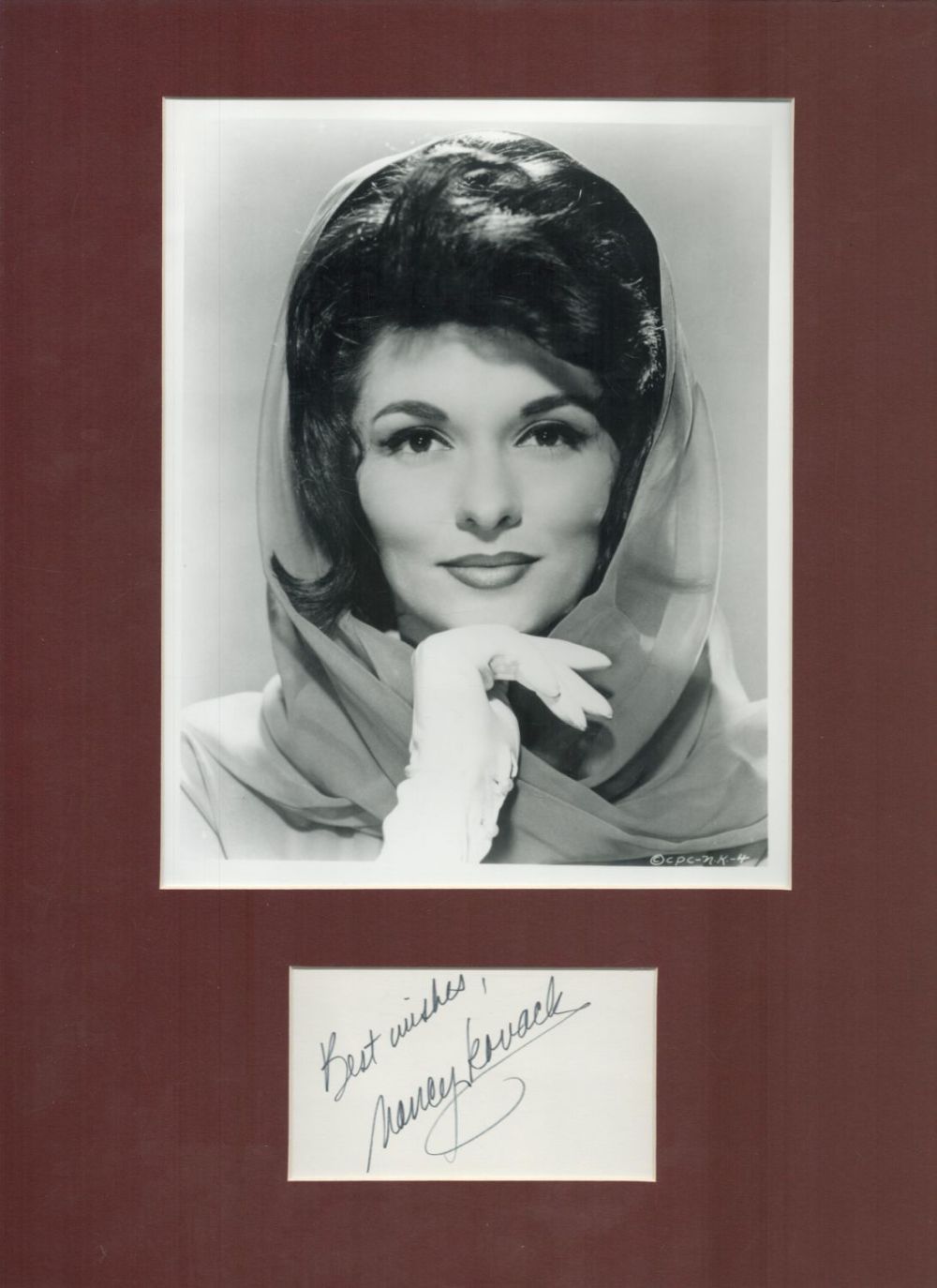Lot 110: Nancy Kovack signed 16x12inch black and white mount....
