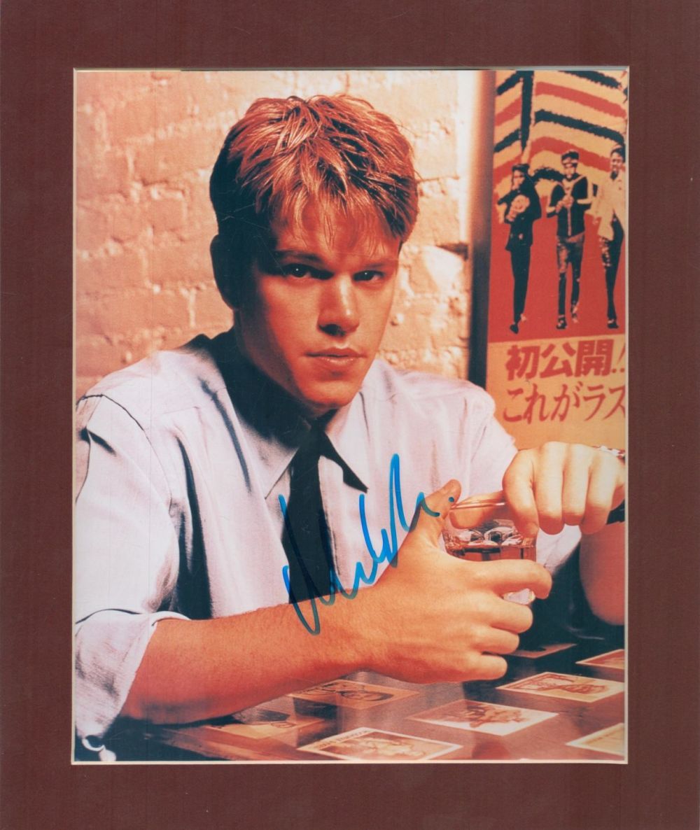 Lot 126: Matt Damon signed 10x12inch colour mount. Good Condition....