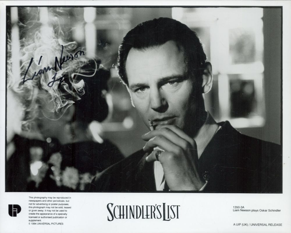 Lot 138: Liam Neeson signed 10x8 inch Schindler's List black...