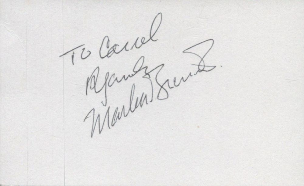 Lot 148: Marlon Brando signed 5x3 inch white card. Good...