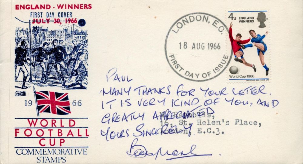 Lot 159: Bobby Moore signed England Winners July 30, 1966,...