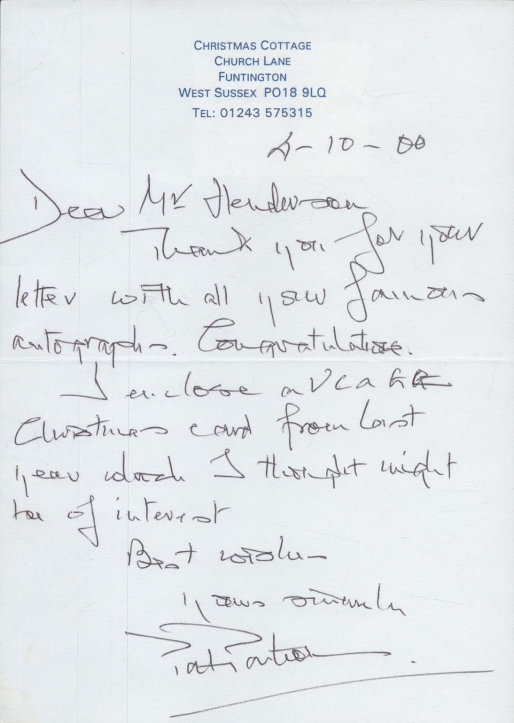 Lot 195: Colonel Patrick Anthony Porteous VC single page ALS...